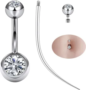 Ruifan ASTM F136 Titanium Belly Button Rings 14G CZ Ball Belly Navel Rings 10mm Bar Body Piercing Jewelry Navel Ring With 1PCS Curved Piercing Taper
