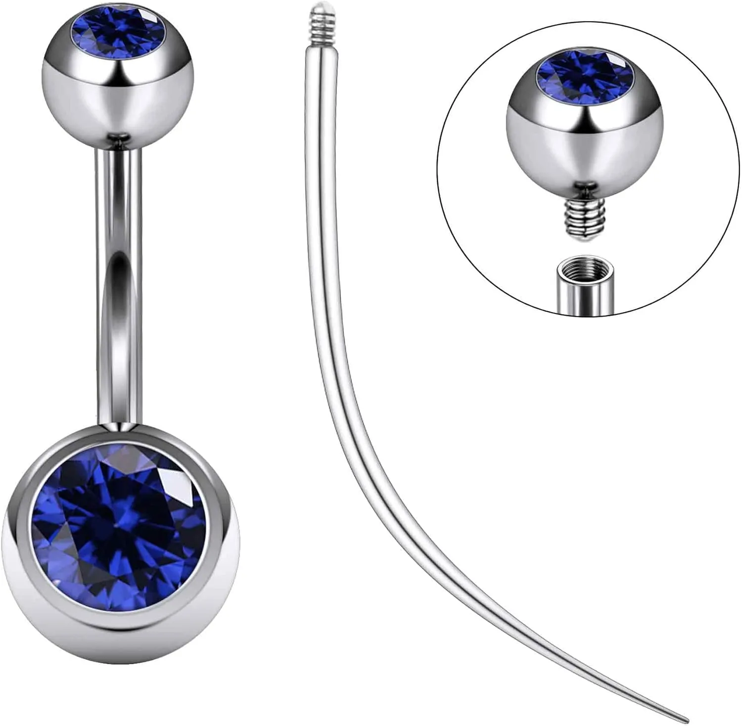 Ruifan ASTM F136 Titanium Belly Button Rings 14G CZ Ball Belly Navel Rings 10mm Bar Body Piercing Jewelry Navel Ring With 1PCS Curved Piercing Taper