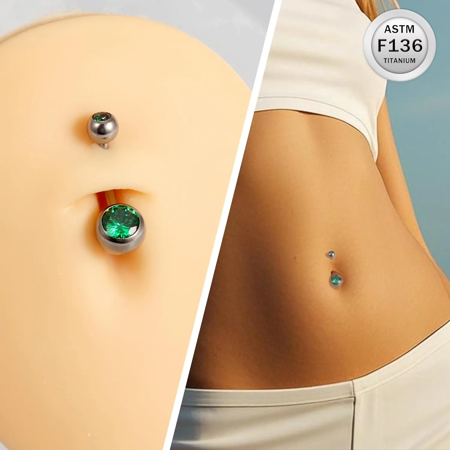 Ruifan ASTM F136 Titanium Belly Button Rings 14G CZ Ball Belly Navel Rings 10mm Bar Body Piercing Jewelry Navel Ring With 1PCS Curved Piercing Taper