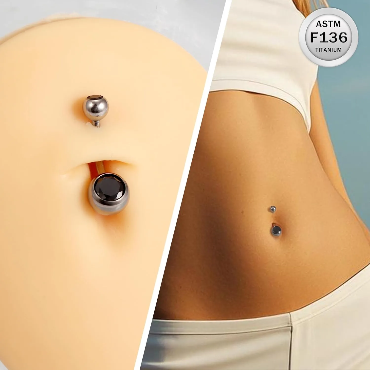 Ruifan ASTM F136 Titanium Belly Button Rings 14G CZ Ball Belly Navel Rings 10mm Bar Body Piercing Jewelry Navel Ring With 1PCS Curved Piercing Taper
