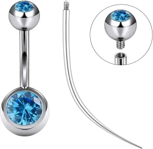Ruifan ASTM F136 Titanium Belly Button Rings 14G CZ Ball Belly Navel Rings 10mm Bar Body Piercing Jewelry Navel Ring With 1PCS Curved Piercing Taper