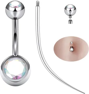Ruifan ASTM F136 Titanium Belly Button Rings 14G CZ Ball Belly Navel Rings 10mm Bar Body Piercing Jewelry Navel Ring With 1PCS Curved Piercing Taper