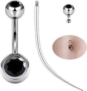 Ruifan ASTM F136 Titanium Belly Button Rings 14G CZ Ball Belly Navel Rings 10mm Bar Body Piercing Jewelry Navel Ring With 1PCS Curved Piercing Taper