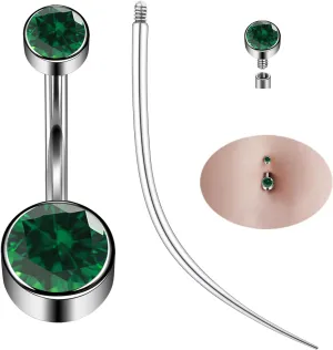 Ruifan ASTM F136 Titanium Belly Button Rings 14G CZ Cylinder Belly Navel Rings 10mm Bar Body Piercing Jewelry Navel Ring With 1PCS Curved Piercing Taper