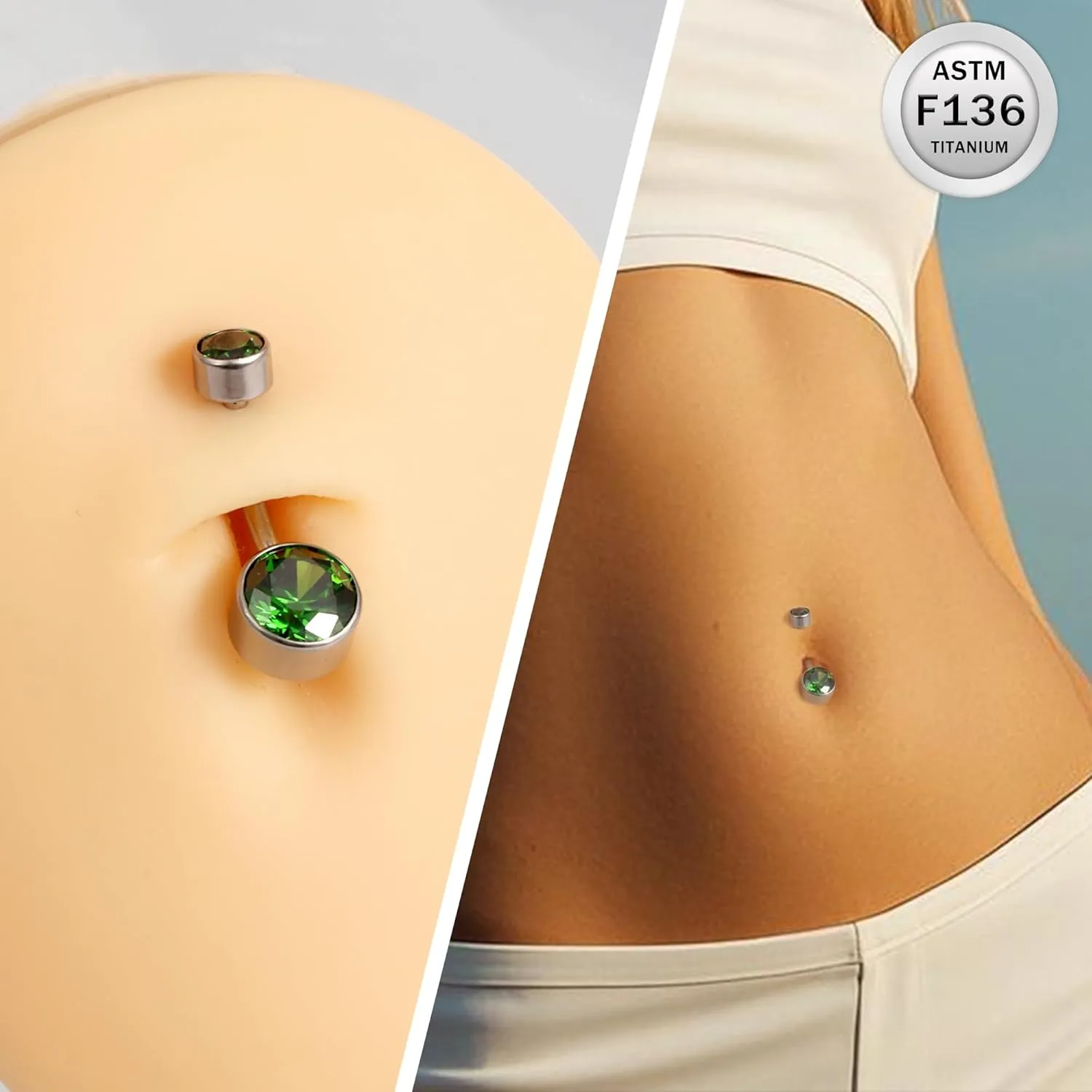 Ruifan ASTM F136 Titanium Belly Button Rings 14G CZ Cylinder Belly Navel Rings 10mm Bar Body Piercing Jewelry Navel Ring With 1PCS Curved Piercing Taper