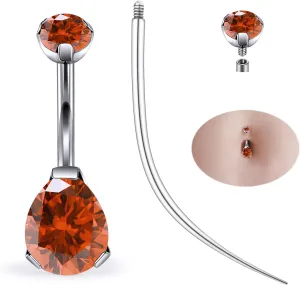Ruifan ASTM F136 Titanium Belly Button Rings 14G CZ Drop Belly Navel Rings 10mm Bar Body Piercing Jewelry Navel Ring With 1PCS Curved Piercing Taper
