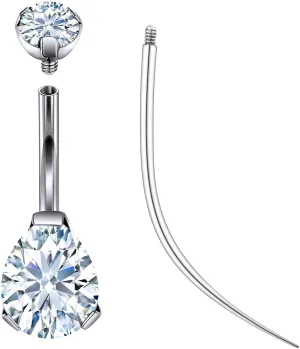 Ruifan ASTM F136 Titanium Belly Button Rings 14G CZ Drop Belly Navel Rings 10mm Bar Body Piercing Jewelry Navel Ring With 1PCS Curved Piercing Taper