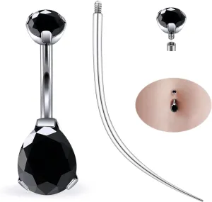 Ruifan ASTM F136 Titanium Belly Button Rings 14G CZ Drop Belly Navel Rings 10mm Bar Body Piercing Jewelry Navel Ring With 1PCS Curved Piercing Taper