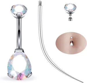 Ruifan ASTM F136 Titanium Belly Button Rings 14G CZ Drop Belly Navel Rings 10mm Bar Body Piercing Jewelry Navel Ring With 1PCS Curved Piercing Taper