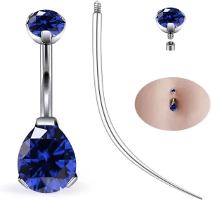 Ruifan ASTM F136 Titanium Belly Button Rings 14G CZ Drop Belly Navel Rings 10mm Bar Body Piercing Jewelry Navel Ring With 1PCS Curved Piercing Taper