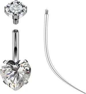 Ruifan ASTM F136 Titanium Belly Button Rings 14G CZ Heart Belly Navel Rings 10mm Bar Body Piercing Jewelry Navel Ring With 1PCS Curved Piercing Taper
