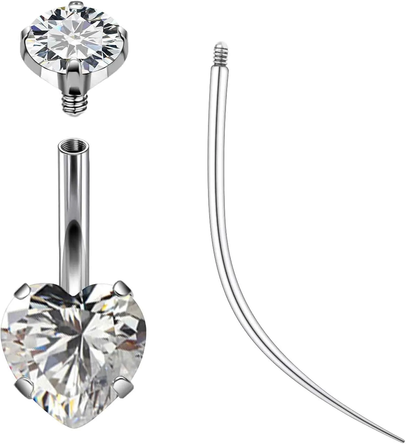 Ruifan ASTM F136 Titanium Belly Button Rings 14G CZ Heart Belly Navel Rings 10mm Bar Body Piercing Jewelry Navel Ring With 1PCS Curved Piercing Taper