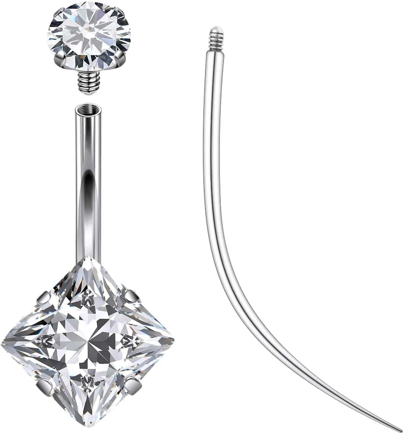 Ruifan ASTM F136 Titanium Belly Button Rings 14G CZ Square Belly Navel Rings 10mm Bar Body Piercing Jewelry Navel Ring With 1PCS Curved Piercing Taper