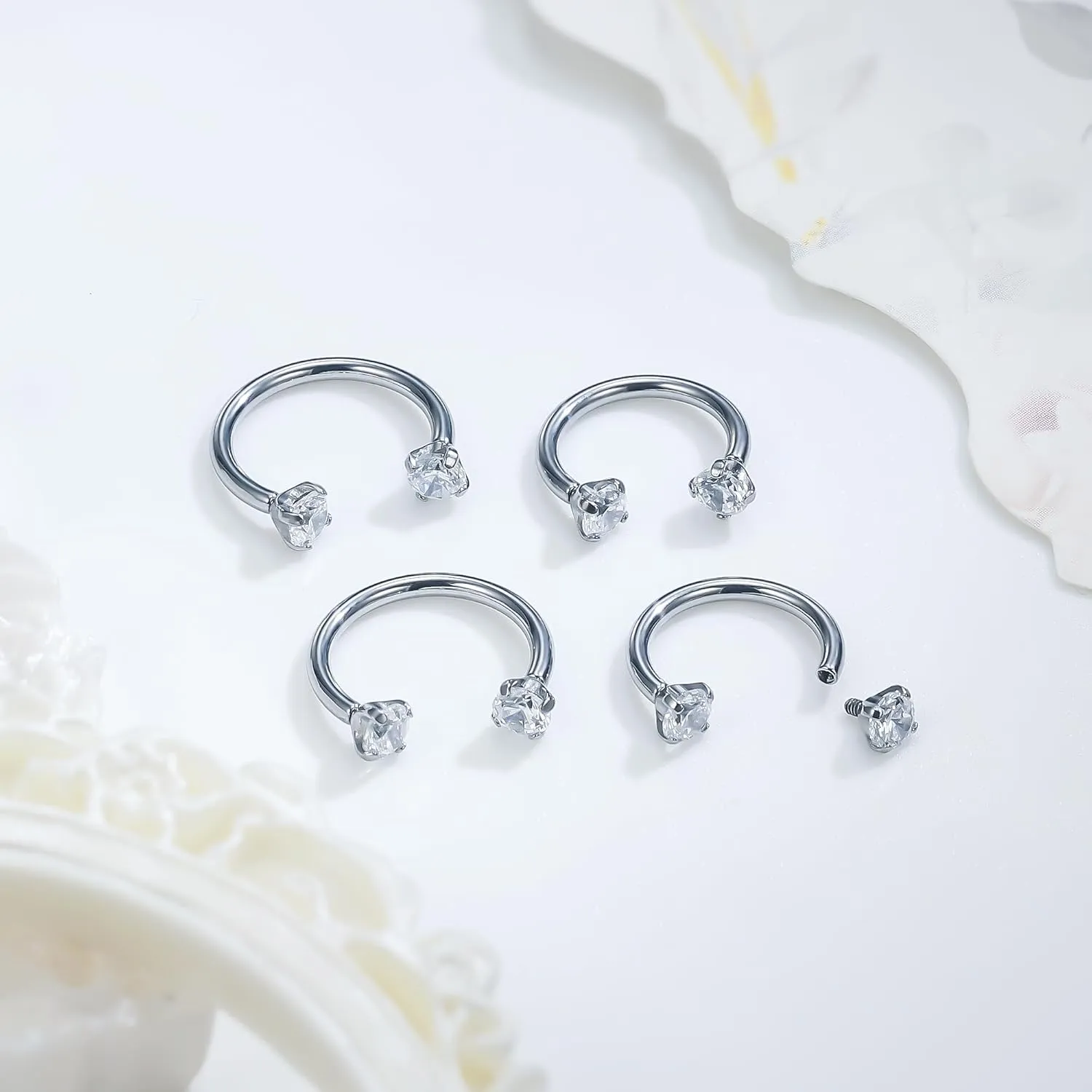 Ruifan ASTM F136 Titanium Horseshoe Nose Ring 16G Cubic Zircon Septum Rings Piercing Jewelry Internally Threaded Cartilage Conch Helix Rook Tragus Lip Earring Hoop Eyebrow For Women Men 8mm 10mm