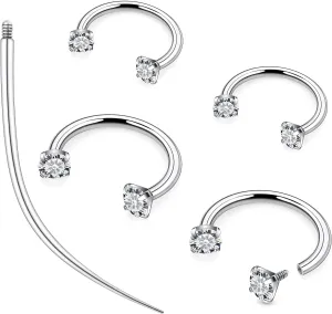 Ruifan ASTM F136 Titanium Horseshoe Nose Ring 16G Cubic Zircon Septum Rings Piercing Jewelry Internally Threaded Cartilage Conch Helix Rook Tragus Lip Earring Hoop Eyebrow For Women Men 8mm 10mm