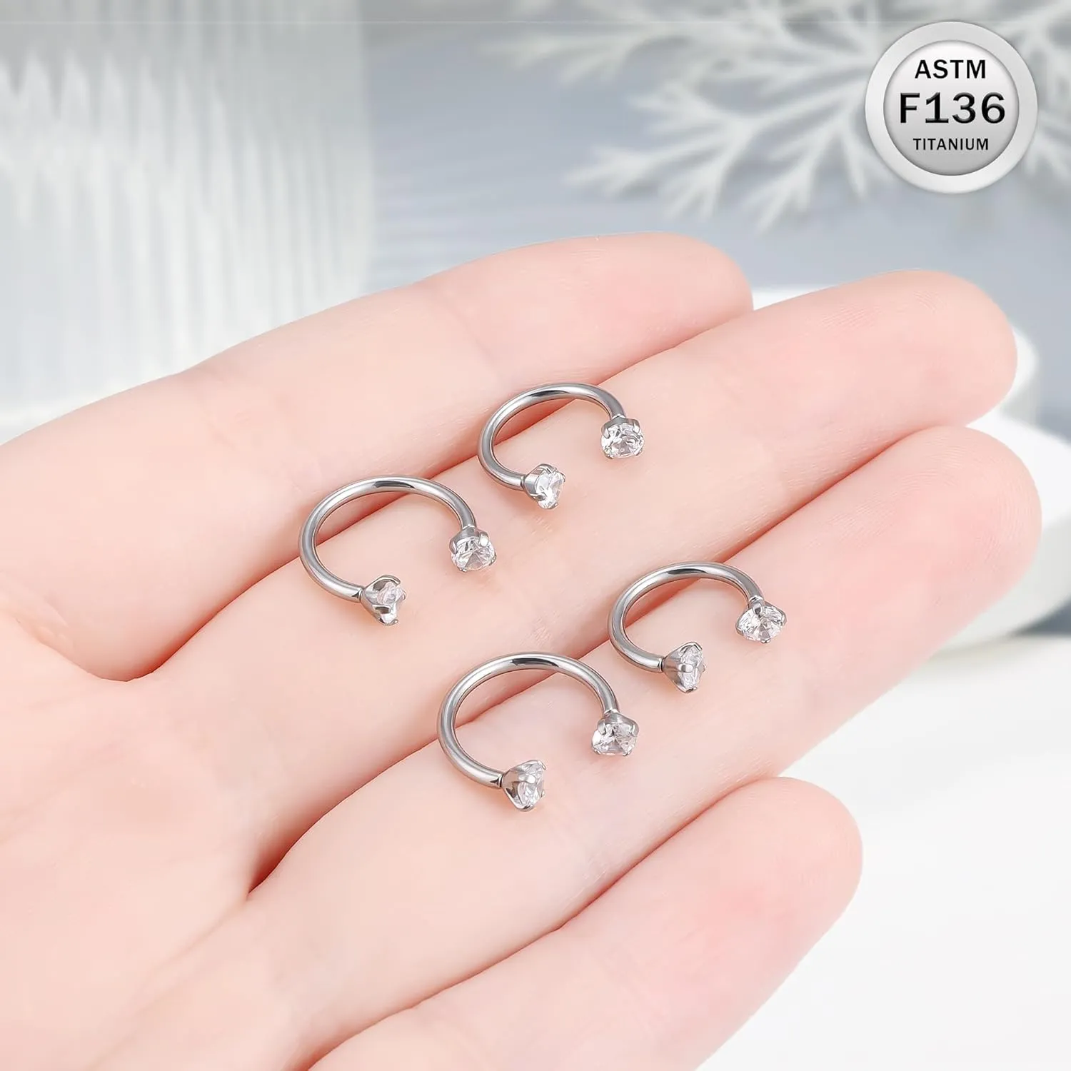 Ruifan ASTM F136 Titanium Horseshoe Nose Ring 16G Cubic Zircon Septum Rings Piercing Jewelry Internally Threaded Cartilage Conch Helix Rook Tragus Lip Earring Hoop Eyebrow For Women Men 8mm 10mm