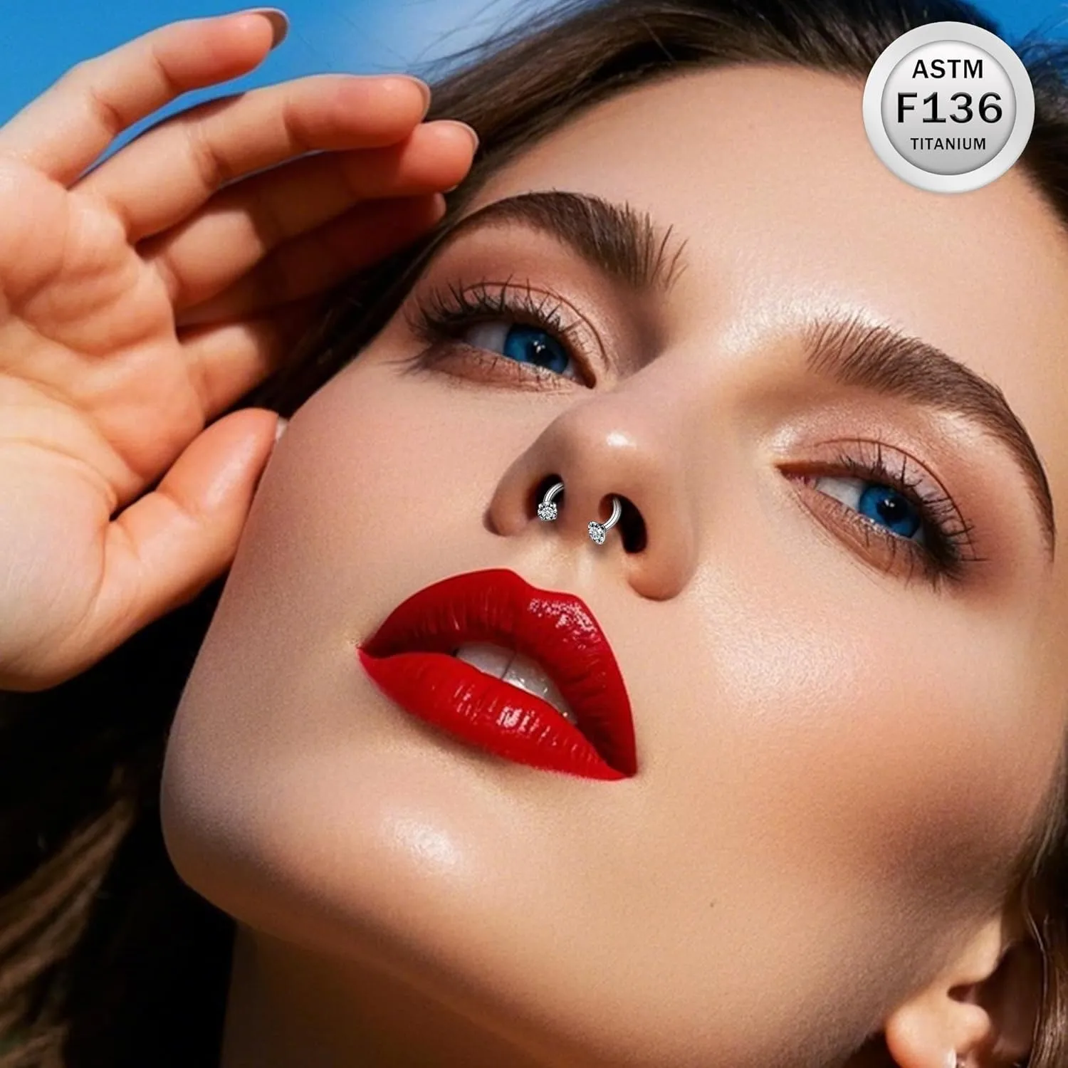Ruifan ASTM F136 Titanium Horseshoe Nose Ring 16G Cubic Zircon Septum Rings Piercing Jewelry Internally Threaded Cartilage Conch Helix Rook Tragus Lip Earring Hoop Eyebrow For Women Men 8mm 10mm