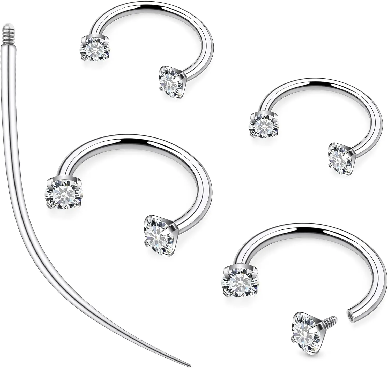Ruifan ASTM F136 Titanium Horseshoe Nose Ring 16G Cubic Zircon Septum Rings Piercing Jewelry Internally Threaded Cartilage Conch Helix Rook Tragus Lip Earring Hoop Eyebrow For Women Men 8mm 10mm