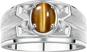 Rylos Men's Rings Classic Designer Style 8X6MM Oval Gemstone & Diamond Ring - Color Stone Birthstone Rings for Men, Sterling Silver Ring in Sizes 8-13.