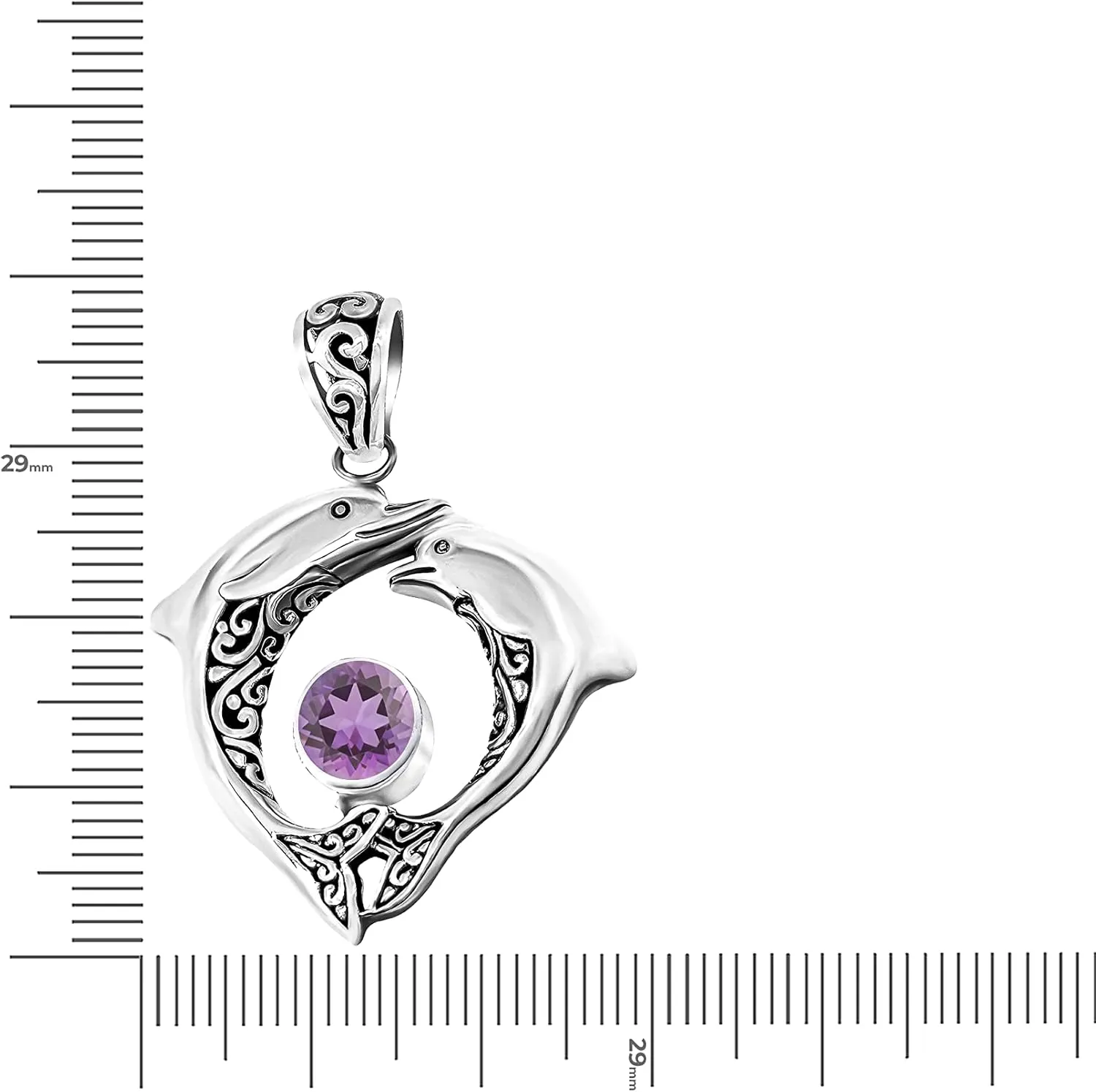 S J .925 Sterling Silver Double Dolphin Pendant with Genuine Amethyst, Blue Topaz, Garnet,Green Quartz or Peridot and .70 Platinum Plating
