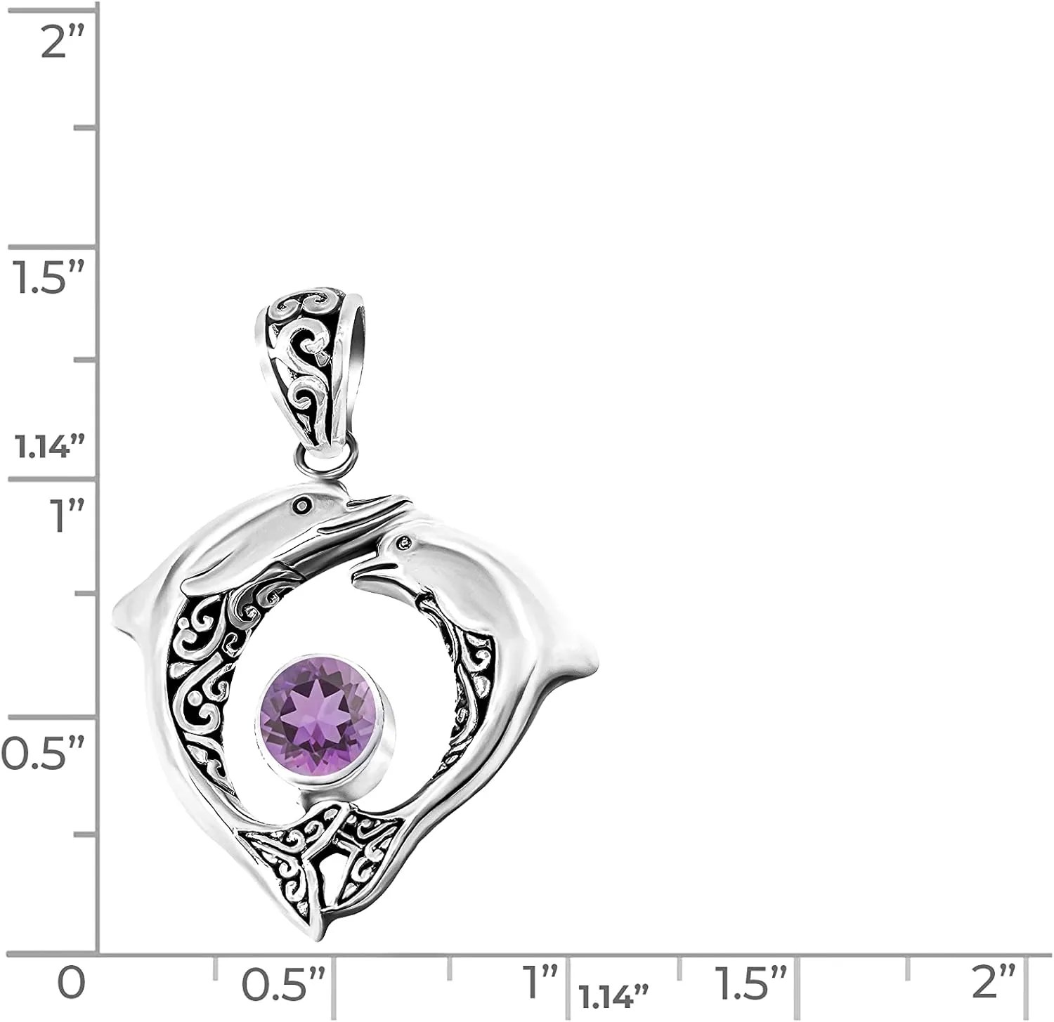 S J .925 Sterling Silver Double Dolphin Pendant with Genuine Amethyst, Blue Topaz, Garnet,Green Quartz or Peridot and .70 Platinum Plating
