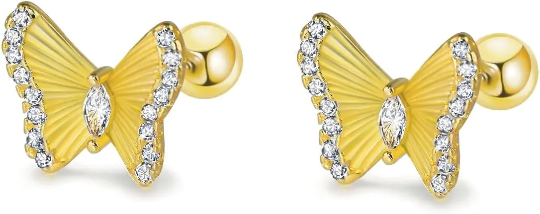 S925 Sterling Silver Butterfly Stud Earrings/Screw Back
