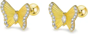 S925 Sterling Silver Butterfly Stud Earrings/Screw Back