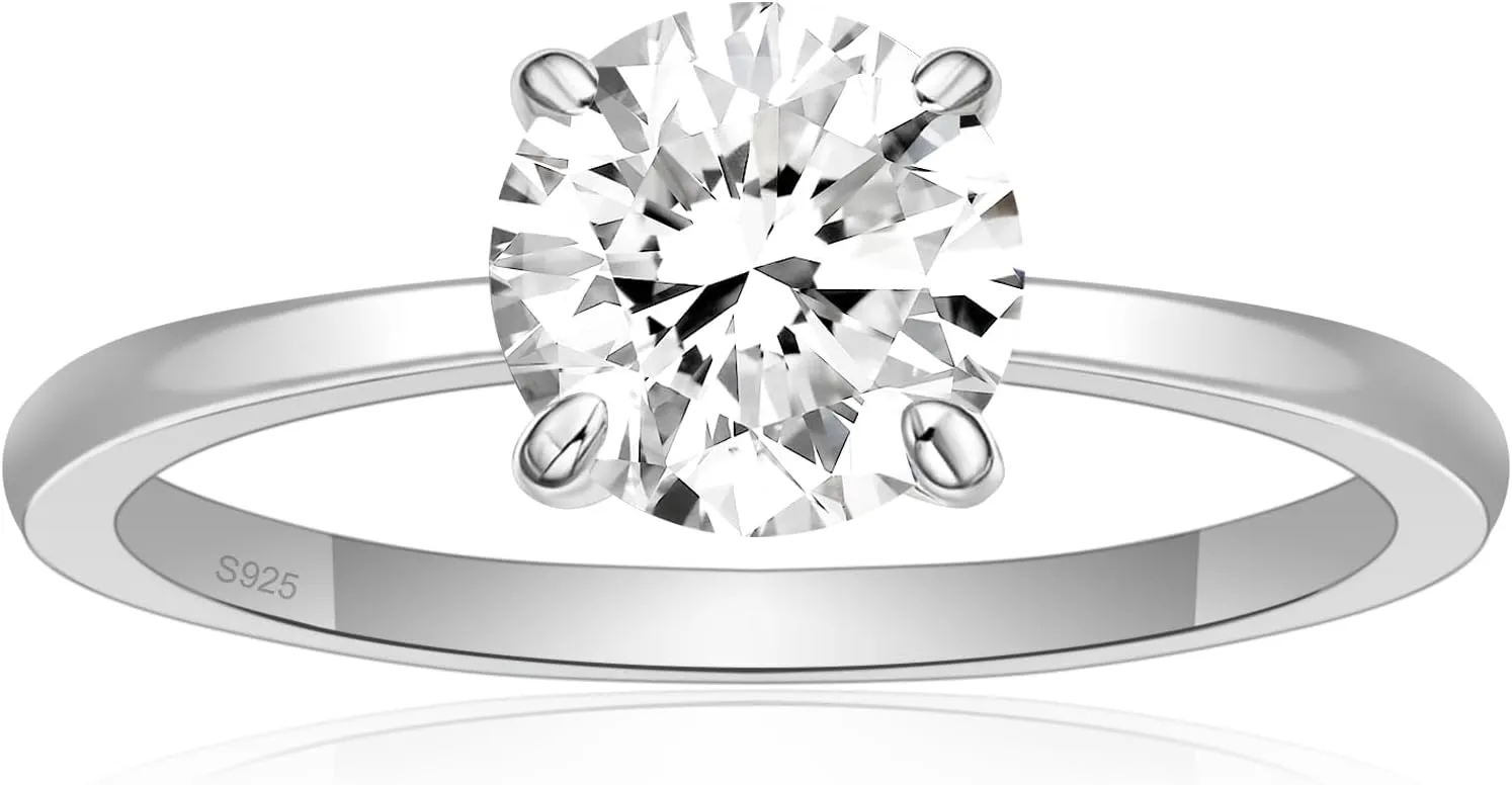 S925 Sterling Silver Engagement Rings - 1 CT Round Cut Cubic Zirconia CZ Wedding Promise Ring for Her Wedding Bands for Women Sterling Silver Rings for Women Silver Jewelry Gifts Size 5-10