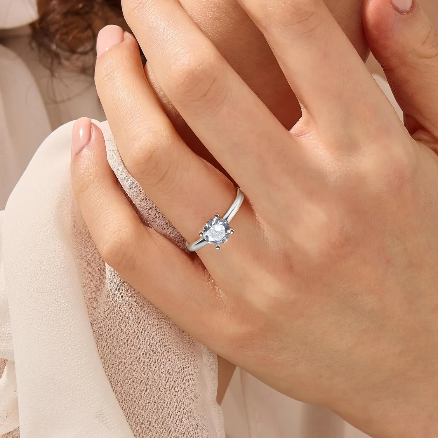 S925 Sterling Silver Engagement Rings - 1 CT Round Cut Cubic Zirconia CZ Wedding Promise Ring for Her Wedding Bands for Women Sterling Silver Rings for Women Silver Jewelry Gifts Size 5-10