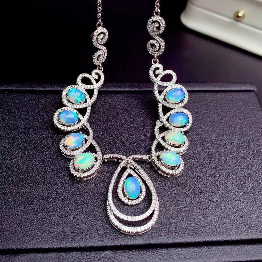 S925 Sterling Silver Natural Opal Rings Ear Studs Necklace