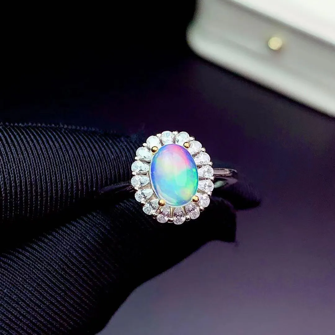 S925 Sterling Silver Natural Opal Rings Ear Studs Necklace