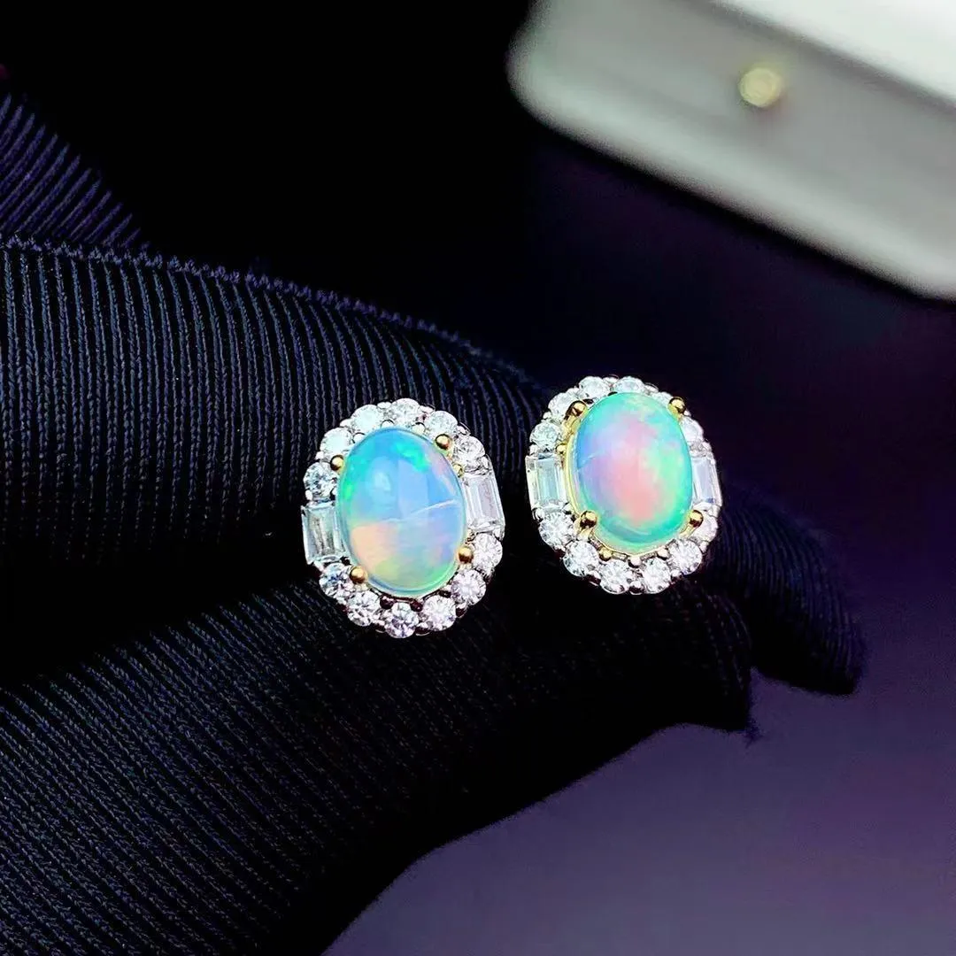 S925 Sterling Silver Natural Opal Rings Ear Studs Necklace