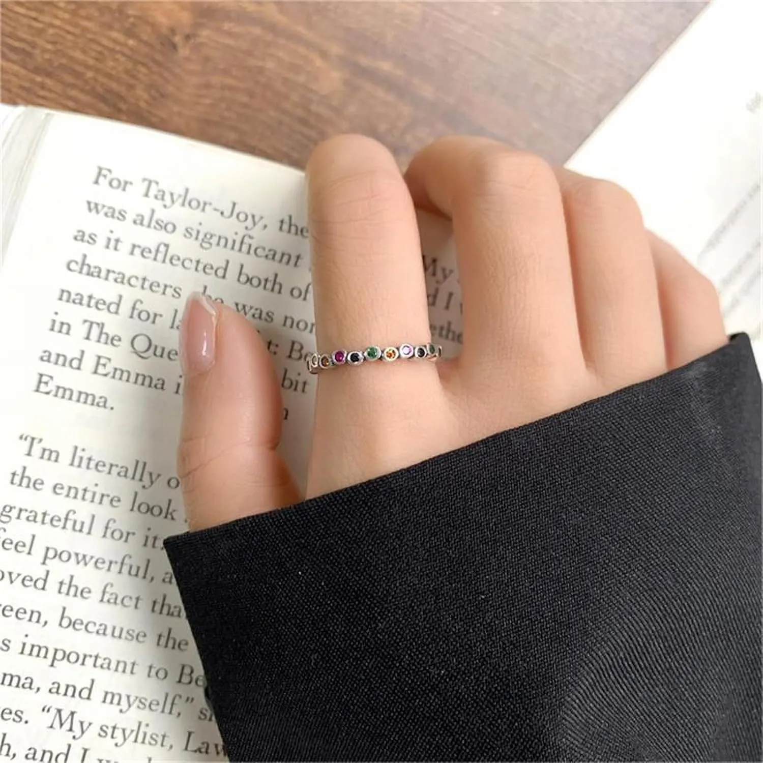 S925 Sterling Silver Rainbow Eternity Thumb Rings for Women Dainty Colorful AAA Cubic Zirconia Birthstone Stackable Ring for Mom Jewelry Birthday Christmas Gifts for Her Rings