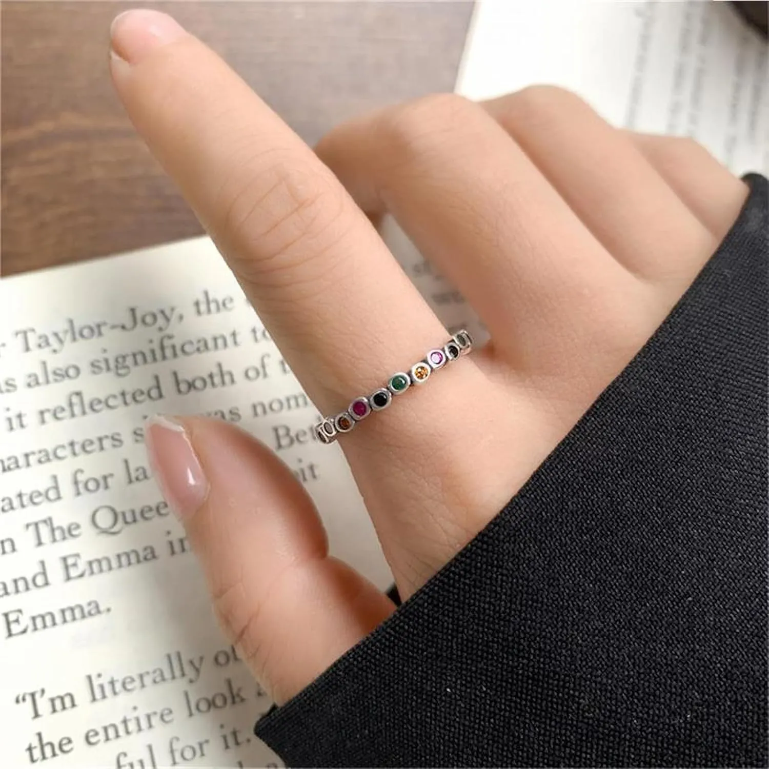 S925 Sterling Silver Rainbow Eternity Thumb Rings for Women Dainty Colorful AAA Cubic Zirconia Birthstone Stackable Ring for Mom Jewelry Birthday Christmas Gifts for Her Rings