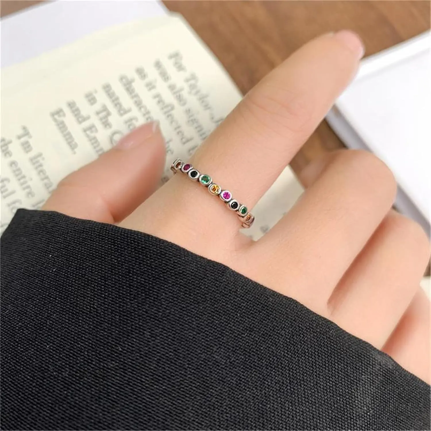 S925 Sterling Silver Rainbow Eternity Thumb Rings for Women Dainty Colorful AAA Cubic Zirconia Birthstone Stackable Ring for Mom Jewelry Birthday Christmas Gifts for Her Rings