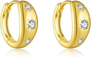 S925 Sterling Silver Small Huggie Hoop Earrings for Women,Sterling Silver/14K Gold Plated Lightweight Cubic Zirconia Huggie Earrings for Women Mom.