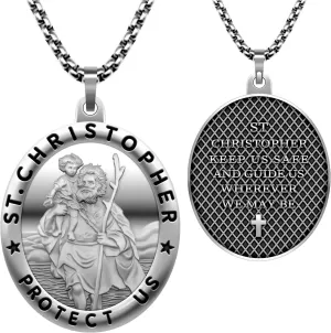 Saint Christopher Necklace St Christopher Medal Bless Safety Religion Pendant Gift for Men, Women, Family, Parent, Friend
