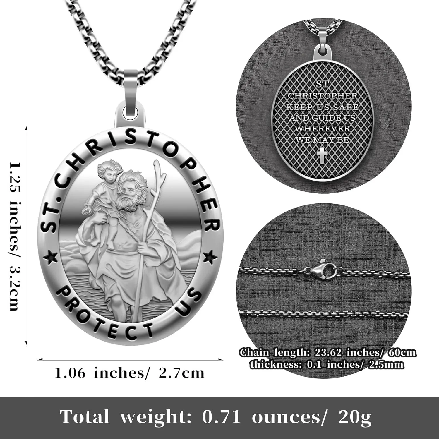 Saint Christopher Necklace St Christopher Medal Bless Safety Religion Pendant Gift for Men, Women, Family, Parent, Friend