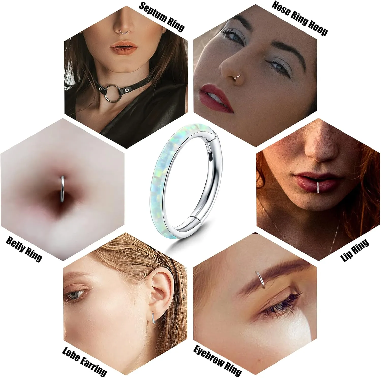 Sanfenly 14G Belly Button Rings 316L Surgical Steel Belly Ring Hoop Clear CZ Opal Navel Rings Hoop Clicker Segment Belly Piercing Jewelry Gold Silver Tone 8mm 10mm 12mm