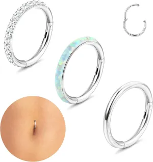 Sanfenly 14G Belly Button Rings 316L Surgical Steel Belly Ring Hoop Clear CZ Opal Navel Rings Hoop Clicker Segment Belly Piercing Jewelry Gold Silver Tone 8mm 10mm 12mm
