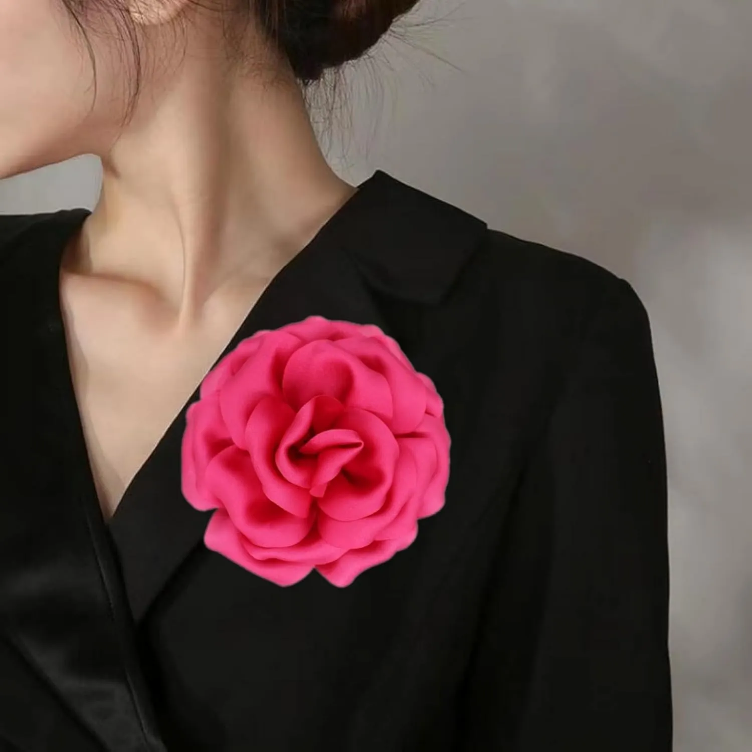 Satin Fabric Rose Flower Brooches Pins for Women Elegant 3D Large Camellia Flowers Floral Lapel Pins for Valentines Day Wedding Bridal Prom Banquet Party Dress Suit Clothes Accessories