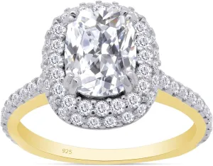 SAVEARTH DIAMONDS Radiant Cut 8X6MM Center And Round Sparkling White Cubic Zirconia Halo Solitaire Engagement Ring In 14k Gold Over Sterling Silver Jewelry For Women