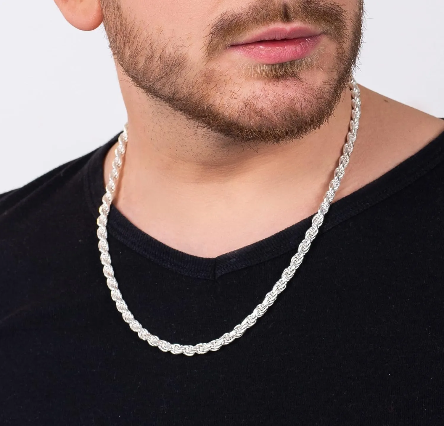 Savlano 925 Sterling Silver 6mm Solid Italian Rope Diamond Cut Twist Link Chain Necklace with Gift Box for Men & Women - Made in Italy