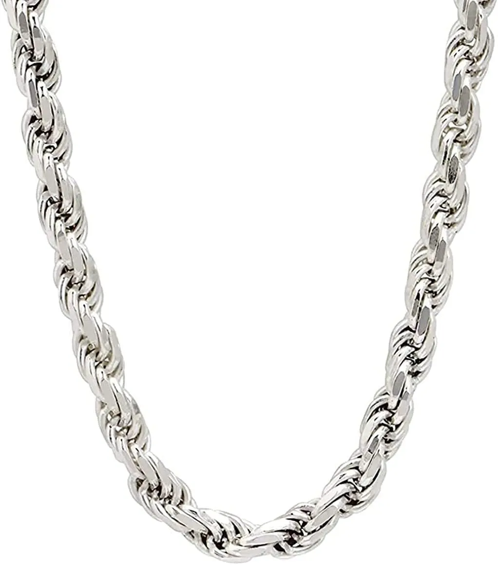 Savlano 925 Sterling Silver 6mm Solid Italian Rope Diamond Cut Twist Link Chain Necklace with Gift Box for Men & Women - Made in Italy