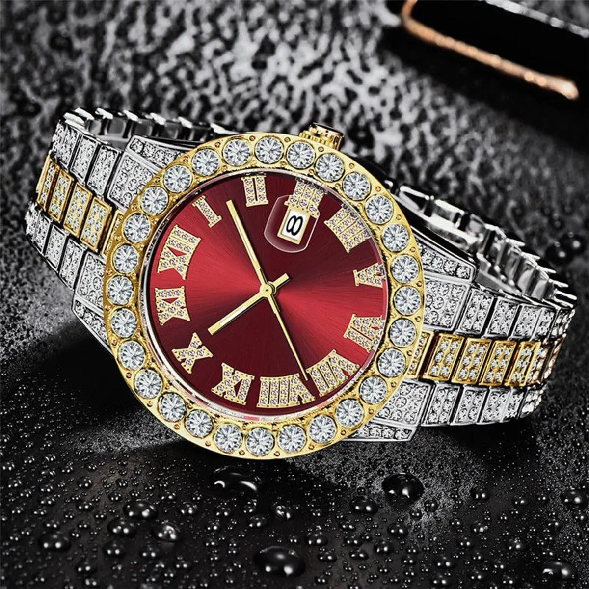 SENRUD Unisex Watch Fashion Crystal Diamond Watch Mens Womens Quartz Analog Watch Stainless Steel Big Face Wrist Watch