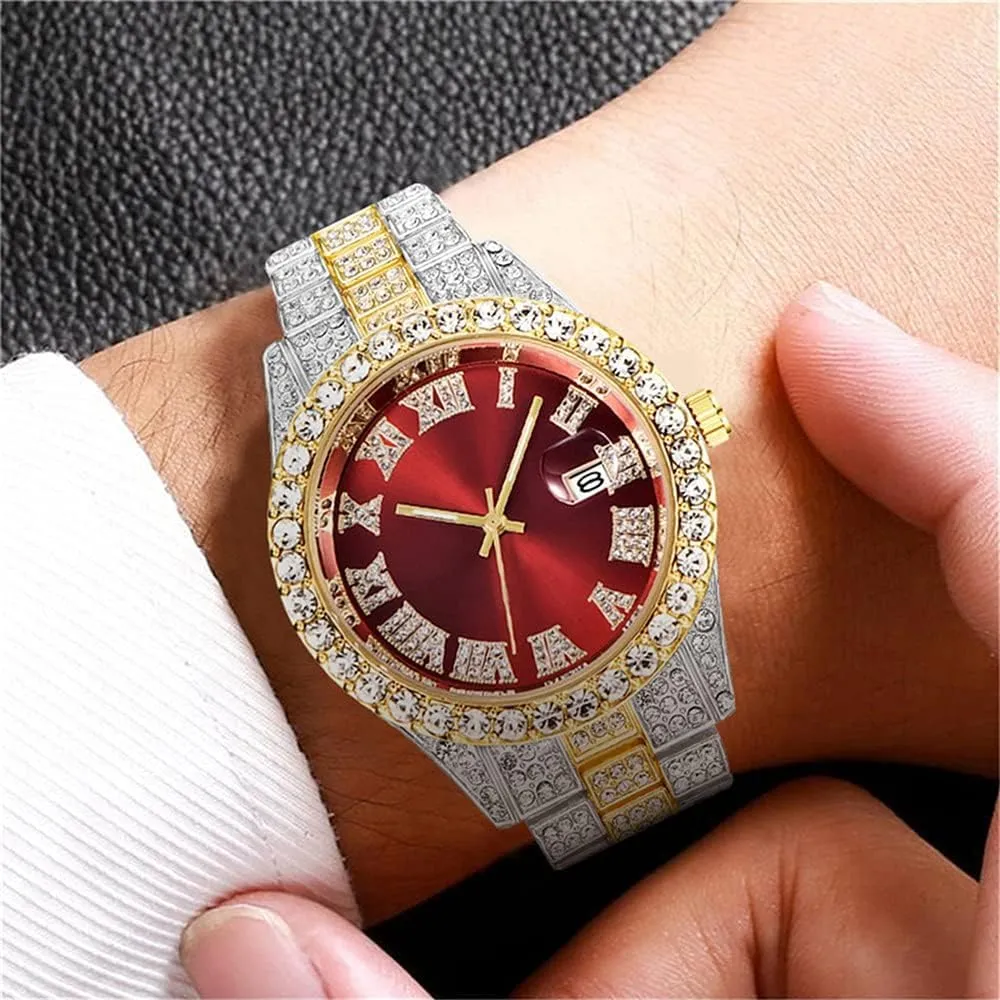 SENRUD Unisex Watch Fashion Crystal Diamond Watch Mens Womens Quartz Analog Watch Stainless Steel Big Face Wrist Watch