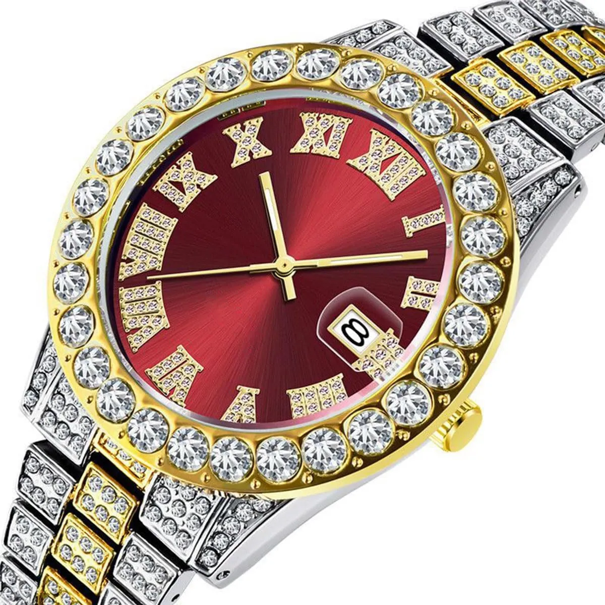 SENRUD Unisex Watch Fashion Crystal Diamond Watch Mens Womens Quartz Analog Watch Stainless Steel Big Face Wrist Watch