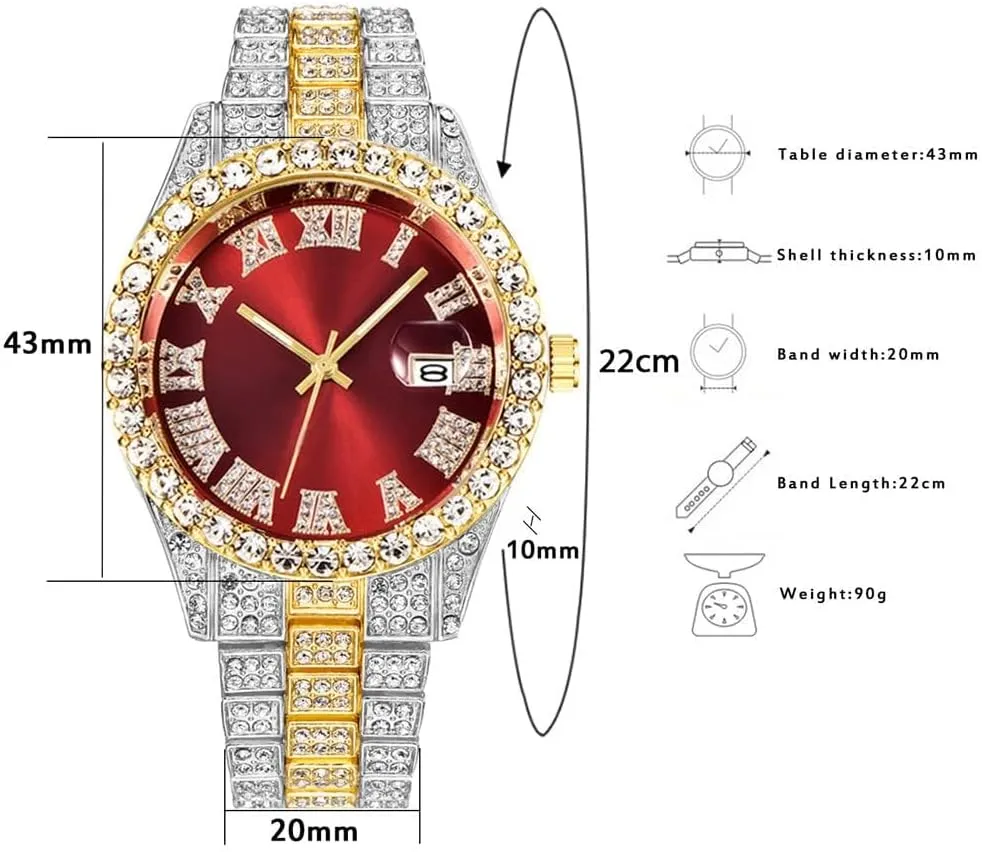SENRUD Unisex Watch Fashion Crystal Diamond Watch Mens Womens Quartz Analog Watch Stainless Steel Big Face Wrist Watch