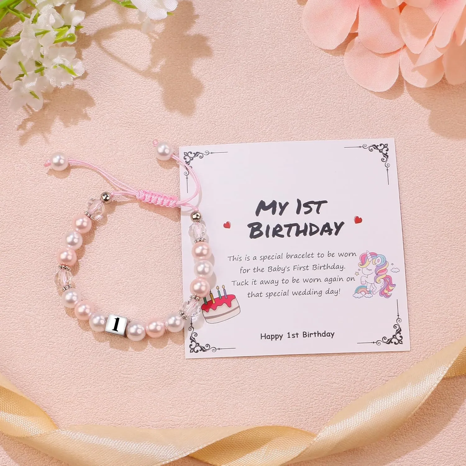 Sereney Birthday Gifts for Girls, Beaded Bracelets as 1 3 4 5 6 7 8 9 10 11 Year Old Birthday Gift, Adjustable Stone Pearl Bracelet as Happy Birthday Gifts for Daughter Granddaughter Niece Girls