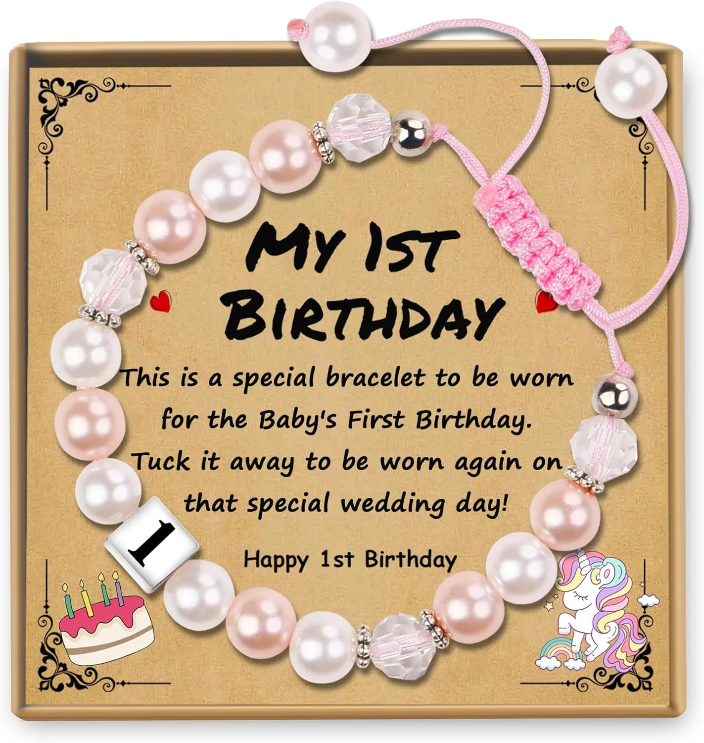 Sereney Birthday Gifts for Girls, Beaded Bracelets as 1 3 4 5 6 7 8 9 10 11 Year Old Birthday Gift, Adjustable Stone Pearl Bracelet as Happy Birthday Gifts for Daughter Granddaughter Niece Girls